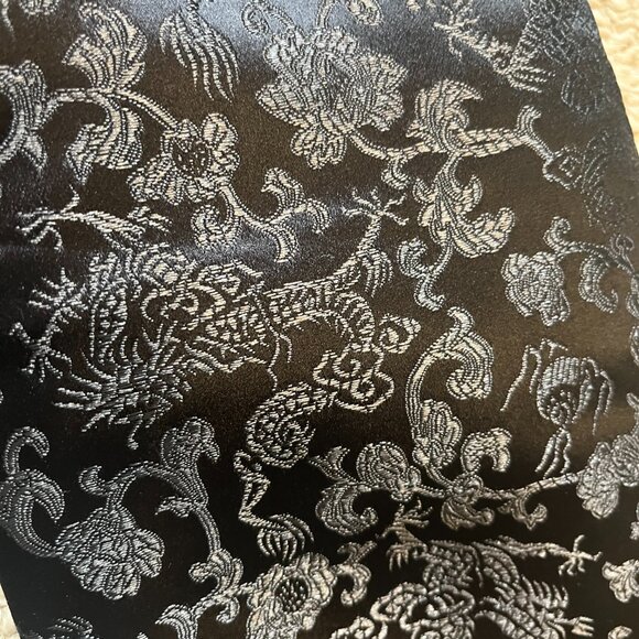 Women's Jacket Top Blazer Asian Chinese Jacquard Satin Black and Red Sz S-M - Picture 6 of 8